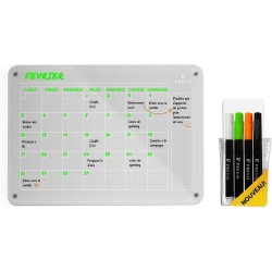 PREVIS BRAND Calendrier Magnetique Frigo Transparent Acrylique Mensuel A4 (21X30CM) 4 Marqueurs Premium - Tableau Planning Frigo