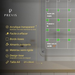 PREVIS BRAND Calendrier Magnetique Frigo Transparent Acrylique Mensuel A4 (21X30CM) 4 Marqueurs Premium - Tableau Planning Frigo