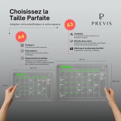 PREVIS BRAND Calendrier Magnetique Frigo Transparent Acrylique Mensuel A4 (21X30CM) 4 Marqueurs Premium - Tableau Planning Frigo