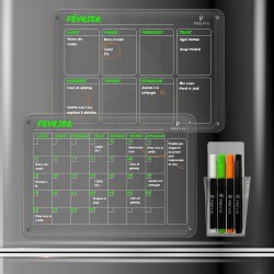 PREVIS BRAND 2X Calendrier Magnetique Frigo Transparent (Mensuel+Hebdomadaire) A3(30X40CM) avec 4 Marqueurs Premium -2 Tableau P