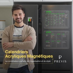 PREVIS BRAND 2X Calendrier Magnetique Frigo Transparent (Mensuel+Hebdomadaire) A3(30X40CM) avec 4 Marqueurs Premium -2 Tableau P