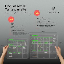 PREVIS BRAND 2X Calendrier Magnetique Frigo Transparent (Mensuel+Hebdomadaire) A3(30X40CM) avec 4 Marqueurs Premium -2 Tableau P