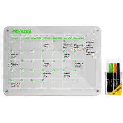 PREVIS BRAND Calendrier Acrylique Mensuel Magnetique Frigo Transparent A3 (30X40CM) avec 4 Marqueurs Premium - Tableau Planner F