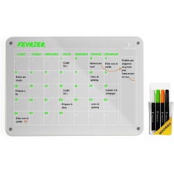 PREVIS BRAND Calendrier Acrylique Mensuel Magnetique Frigo Transparent A3 (30X40CM) avec 4 Marqueurs Premium - Tableau Planner F