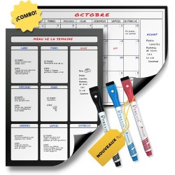 Previs Pack Calendrier Magnétique Mensuel A4 + Agenda Magnétique Hebdomadaire A4 pour Réfrigérateur - Organisateur - Agenda, Men