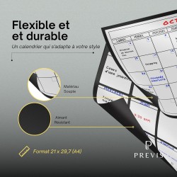 Previs Pack Calendrier Magnétique Mensuel A4 + Agenda Magnétique Hebdomadaire A4 pour Réfrigérateur - Organisateur - Agenda, Men