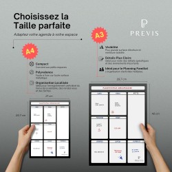 Previs Planning Frigo Magnetique Hebdomadaire A4 (21X29CM) avec 3 Marqueurs Premium - Idéal pour les listes de courses et l'orga