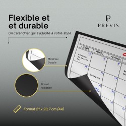 Previs Calendrier Magnetique Frigo A4 (21X29CM) avec 3 Marqueurs Premium- Planning Frigo Magnetique - Magnet Organisateur Famili