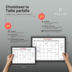 Previs Calendrier Magnetique Frigo A4 (21X29CM) avec 3 Marqueurs Premium- Planning Frigo Magnetique - Magnet Organisateur Famili