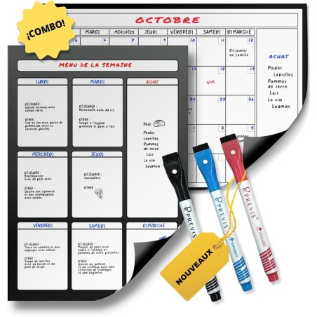 Previs Pack Calendrier Magnétique Mensuel A3 + Agenda Magnétique Hebdomadaire A3 pour Réfrigérateur - Organisateur - Agenda, Men
