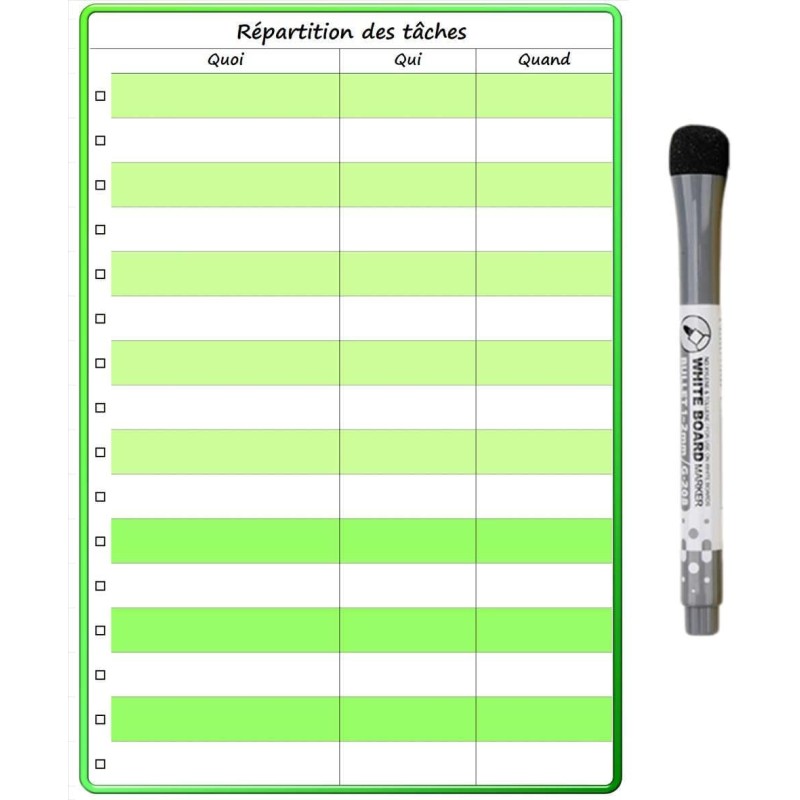 Planning et Liste à faire - To do list - magnétique effaçable pour frigo 15X21 cm A5 + 1 marqueur effaçable magnétique, liste à 