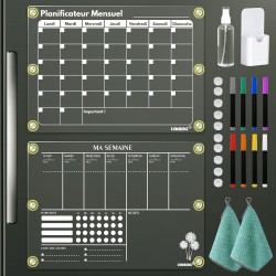 2 Pack Calendrier Frigo Transparent Magnetique en Français, 42 x 30 cm Acrylique Calendrier Magnetique Planner Frigo et Planning