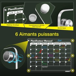 2 Pack Calendrier Frigo Transparent Magnetique en Français, 42 x 30 cm Acrylique Calendrier Magnetique Planner Frigo et Planning