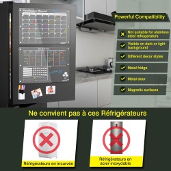 2 Pack Calendrier Frigo Transparent Magnetique en Français, 42 x 30 cm Acrylique Calendrier Magnetique Planner Frigo et Planning