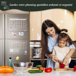 2 Pack Calendrier Frigo Transparent Magnetique en Français, 42 x 30 cm Acrylique Calendrier Magnetique Planner Frigo et Planning