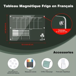 Tableau Transparent Frigo Effacable en Français, 42 x 30 cm Acrylique Tableau Planning Semaine Magnetique Calendrier Frigo Trans
