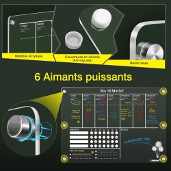 Tableau Transparent Frigo Effacable en Français, 42 x 30 cm Acrylique Tableau Planning Semaine Magnetique Calendrier Frigo Trans
