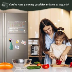 Tableau Transparent Frigo Effacable en Français, 42 x 30 cm Acrylique Tableau Planning Semaine Magnetique Calendrier Frigo Trans
