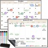 Calendrier Magnétique pour Frigo A3 – Planning Mensuel et Hebdomadaire Effaçable – 42 Stickers Événements, 4 Marqueurs, 1 Gomme 