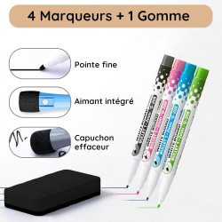 Calendrier Magnétique pour Frigo A3 – Planning Mensuel et Hebdomadaire Effaçable – 42 Stickers Événements, 4 Marqueurs, 1 Gomme 