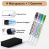 Calendrier Magnétique pour Frigo A3 – Planning Mensuel et Hebdomadaire Effaçable – 42 Stickers Événements, 4 Marqueurs, 1 Gomme 