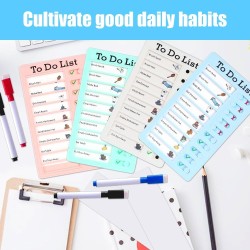 Tableau Memo Checklist, 4 Pcs To Do List pour Enfants avec 20 Papier Vierges, 2 Autocollants et 4 Marqueurs pour Tableau Blanc, 
