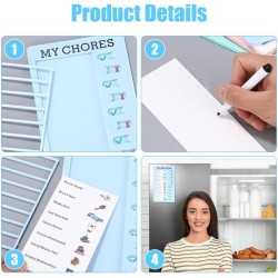 Tableau Memo Checklist, 4 Pcs To Do List pour Enfants avec 20 Papier Vierges, 2 Autocollants et 4 Marqueurs pour Tableau Blanc, 