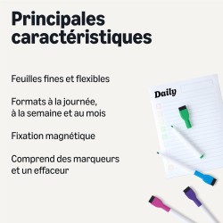 Amazon Basics Lot de 3 calendriers magnétiques effaçables à sec pour réfrigérateur avec 8 marqueurs et effaceur, Blanc
