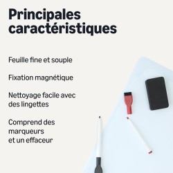 Amazon Basics Tableau magnétique effaçable à sec, tableau Blanc pour réfrigérateur, feuille de 33 x 50 cm, avec 2 marqueurs et e