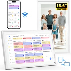 NEWYES Calendrier Numerique Mural 15,6" – Tableau Organisation Famille Wi-Fi Sync & Cadre Photo Numérique, Semainier Enfant 1920
