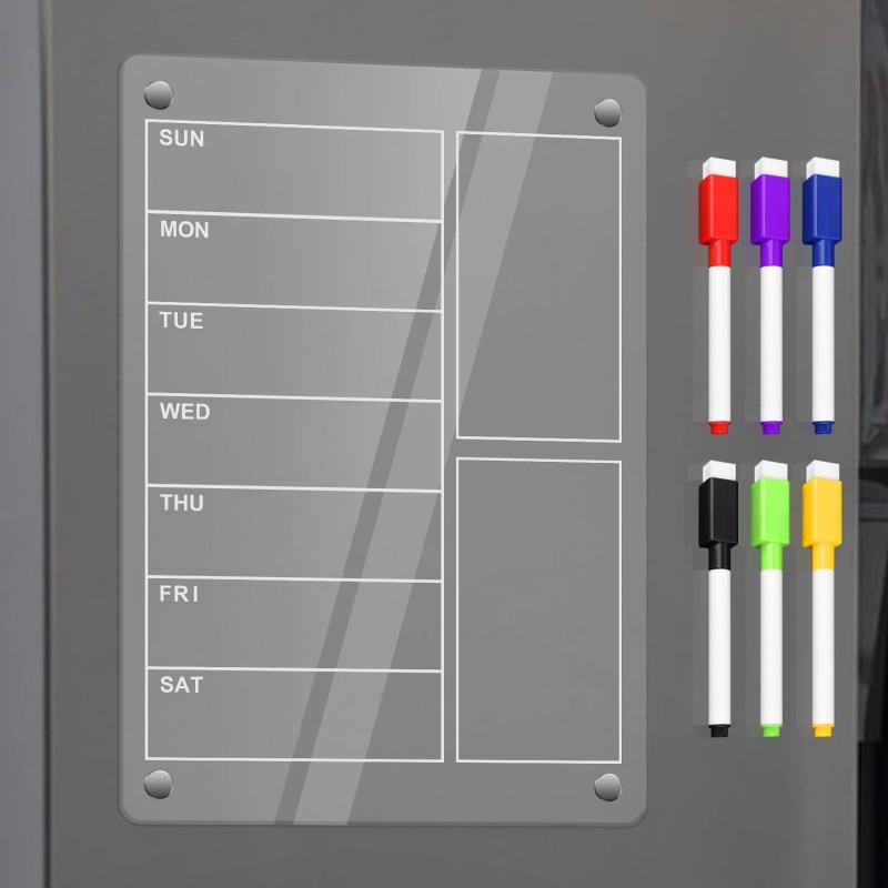 A4 Calendrier Magnetique Frigo Transparent-Calendrier Magnétique Effaçable (29,7 x 21cm)-Semaine Tableau Frigo Transparent avec 
