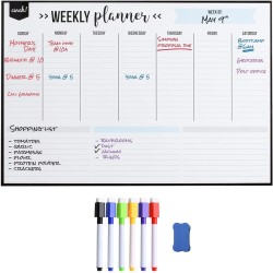 Semainier Tableau Magnetique Frigo 40x30cm, Planning Semaine Tableau Blanc Effacable To Do List, Réutilisable Weekly Planner Tab