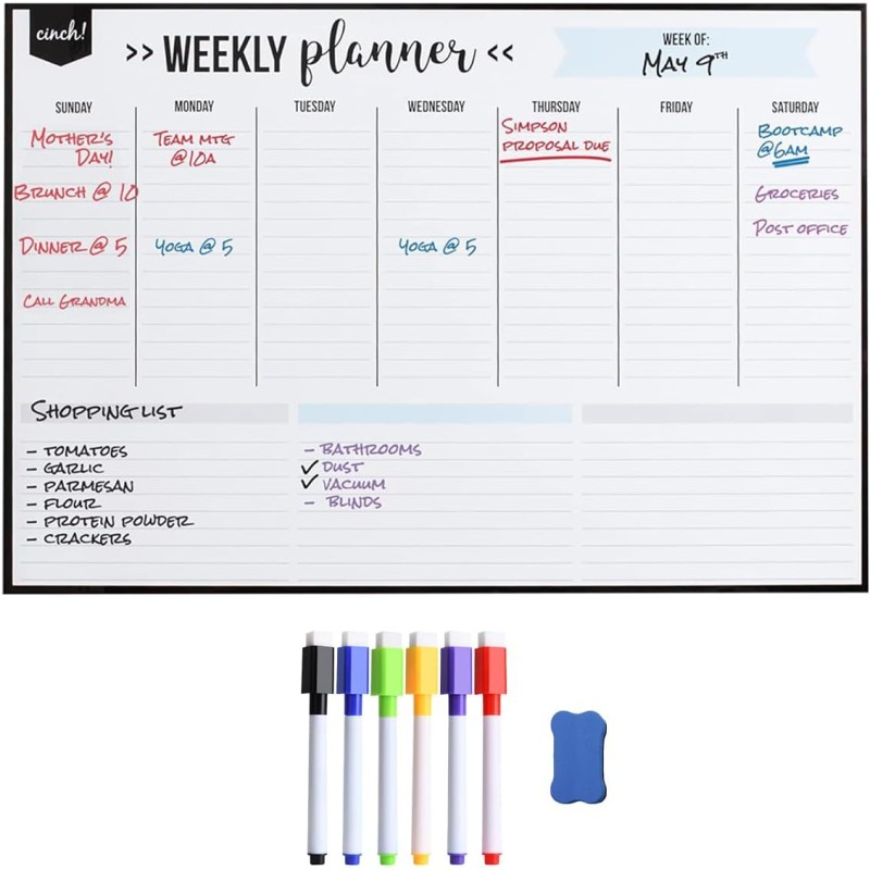 Semainier Tableau Magnetique Frigo 40x30cm, Planning Semaine Tableau Blanc Effacable To Do List, Réutilisable Weekly Planner Tab
