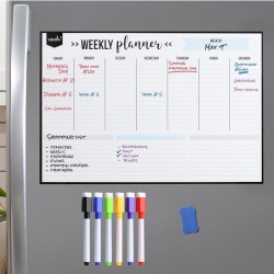 Semainier Tableau Magnetique Frigo 40x30cm, Planning Semaine Tableau Blanc Effacable To Do List, Réutilisable Weekly Planner Tab