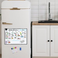 Semainier Tableau Magnetique Frigo 40x30cm, Planning Semaine Tableau Blanc Effacable To Do List, Réutilisable Weekly Planner Tab
