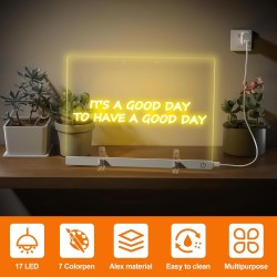 Tableau Acrylique Lumineux LED 30x20 cm avec 7 Couleurs Stylo – Tableau d’Écriture Transparent Essuyable avec Support, Mémo et B