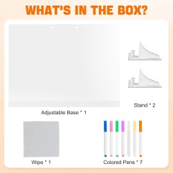 Tableau Acrylique Lumineux LED 30x20 cm avec 7 Couleurs Stylo – Tableau d’Écriture Transparent Essuyable avec Support, Mémo et B