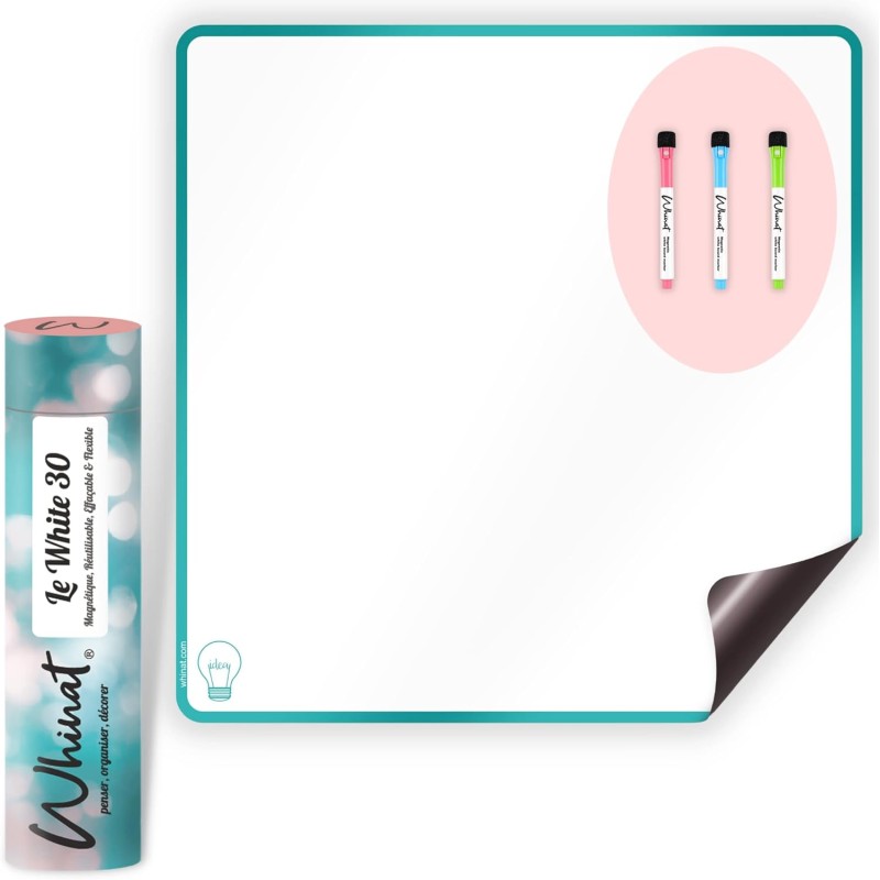 Tableau blanc magnétique effaçable pour frigo - Magnet souple pour bureau & chambre enfant - Pense bête adhésif aimanté familial