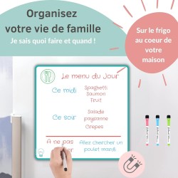 Tableau blanc magnétique effaçable pour frigo - Magnet souple pour bureau & chambre enfant - Pense bête adhésif aimanté familial