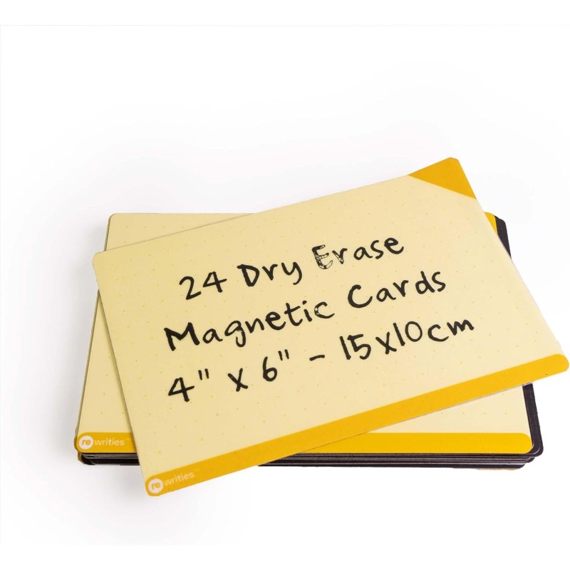 Notes - 24 cartes magnétiques jaunes effaçables à sec 15 x 10 cm - Notes réutilisables pour tableau blanc, tâches, planification
