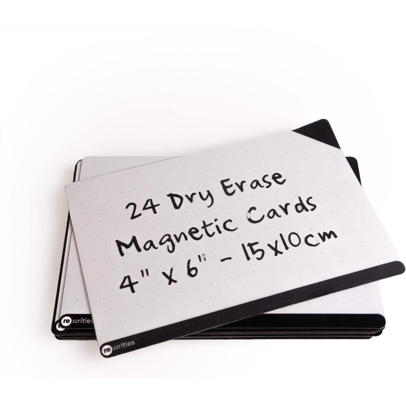 Notes - 24 cartes magnétiques noires effaçables à sec 15 x 10 cm - Notes réutilisables pour tableau blanc, tâches, planification