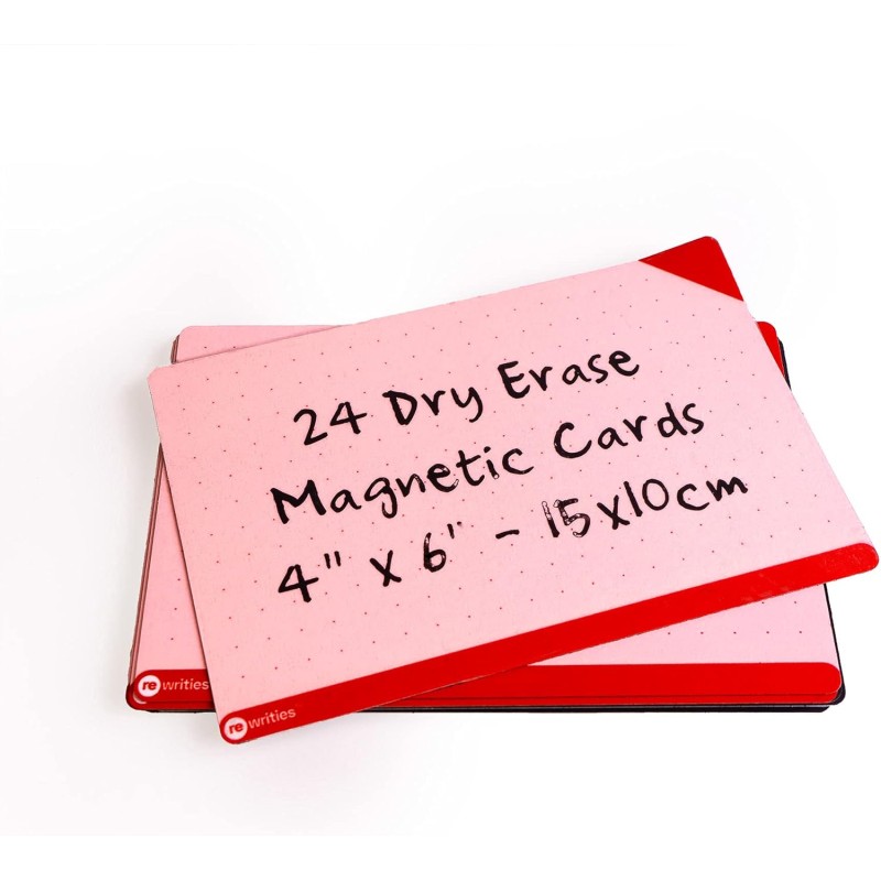 Notes - 24 cartes magnétiques rouges effaçables à sec 15 x 10 cm - Notes réutilisables pour tableau blanc, tâches, planification