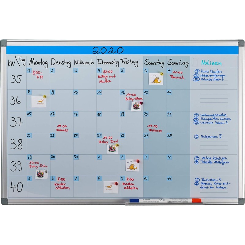 Relaxdays Tableau, Organiseur hebdomadaire, effaçable, magnétique, Panneau d’Organisation, aimanté, 60 x 90 cm, Blanc