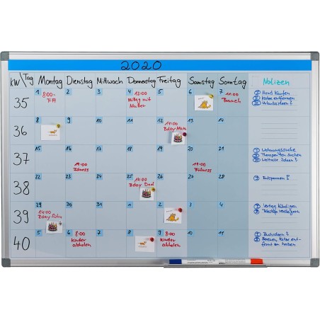 Relaxdays Tableau, Organiseur hebdomadaire, effaçable, magnétique, Panneau d’Organisation, aimanté, 60 x 90 cm, Blanc