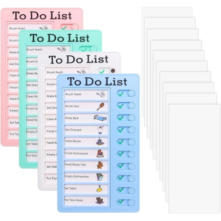 Binnan 4 Pièces Tableaux de Tâches à Faire pour Enfants, Tableau de Liste de Contrôle, Tableau Memo Checklist avec 10 Feuilles d
