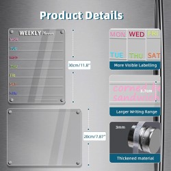 Lot de 2 Tableaux Magnétiques Frigo Planning Semaine Transparent de Course Avec 8 Couleurs de Marqueurs, Aimants et Tôles (20 x 