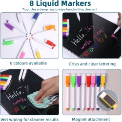 Lot de 2 Tableaux Magnétiques Frigo Planning Semaine Transparent de Course Avec 8 Couleurs de Marqueurs, Aimants et Tôles (20 x 
