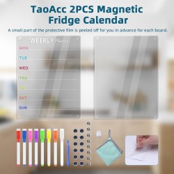 Lot de 2 Tableaux Magnétiques Frigo Planning Semaine Transparent de Course Avec 8 Couleurs de Marqueurs, Aimants et Tôles (20 x 