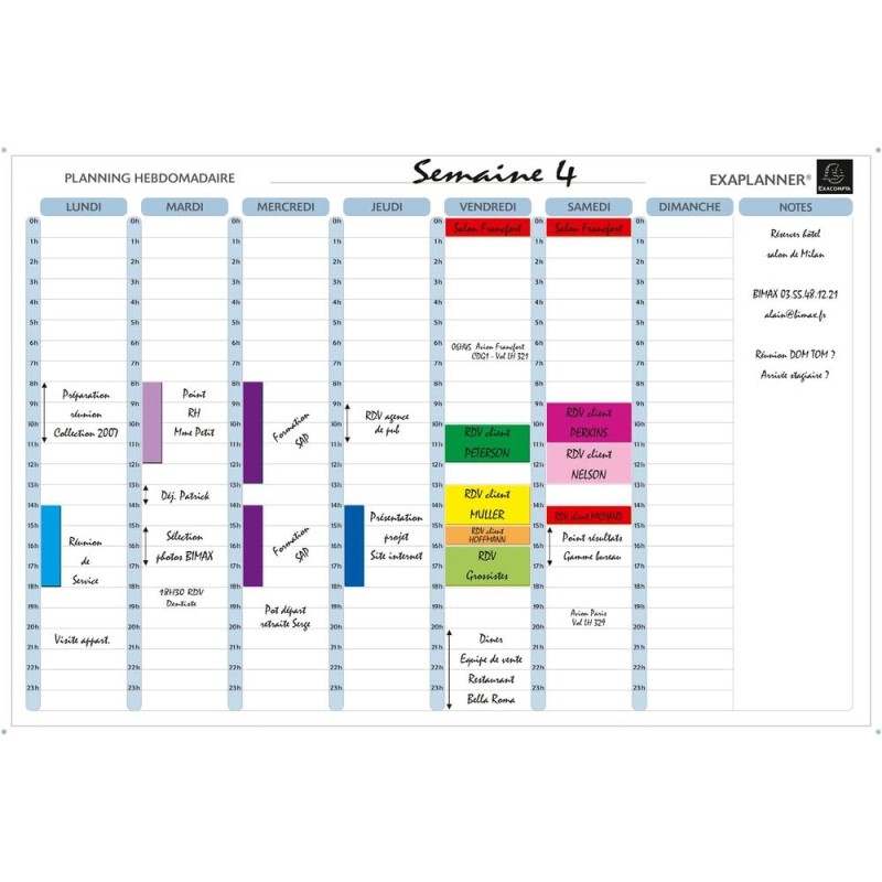 Exacompta - Réf. 58150E - 1 tableau blanc magnétique planning hebdomadaire - textes en français - effaçable à sec - livré avec t