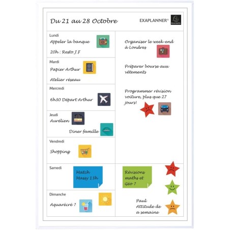 Exacompta - Réf. 58160E - 1 tableau blanc magnétique planning d'organisation Perso - effaçable à sec - magnets réinscriptibles f
